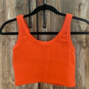 Orange ribbed cropped tank top in size S from brand Signature8